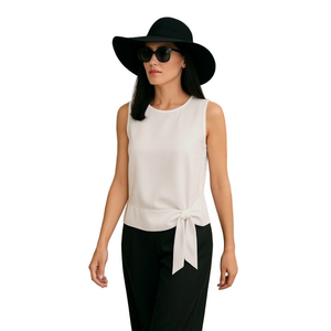 Talbots Sleeveless White Blouse with Side Tie - Size 14, NWT